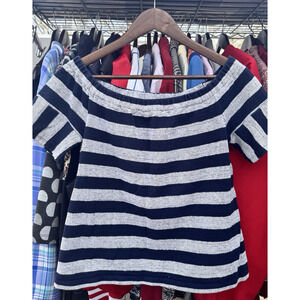 Madewell Capri Shirt M Women's Black & Gray Stripes Cute Sleeveless